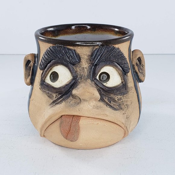 Vintage Stan Dzedzy Tongue Out Face Signed Handmade Pottery Coffee Mug - Picture 1 of 8